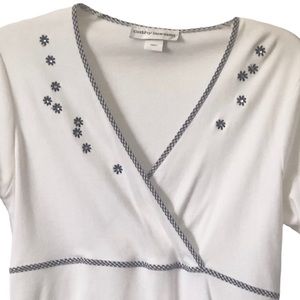 Cathy Daniels White with black and white check trim V-neckline Women’s Top